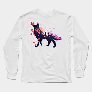 Lesbian Pride Flag Galaxy Wolf Long Sleeve T-Shirt